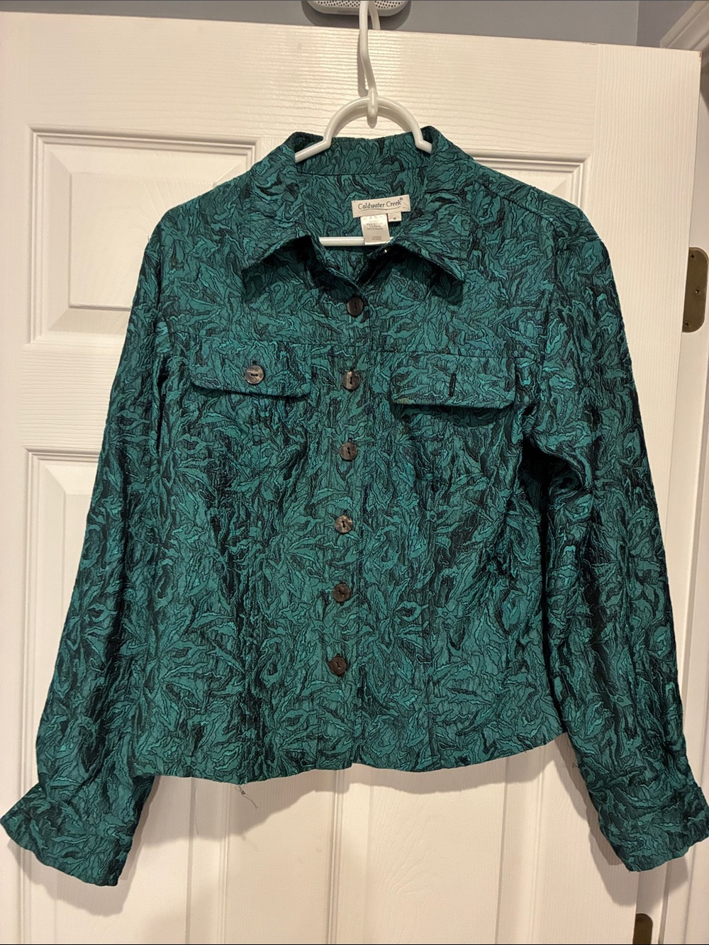 Coldwater Creek Teal Green Textured Button-Front Shirt Jacket